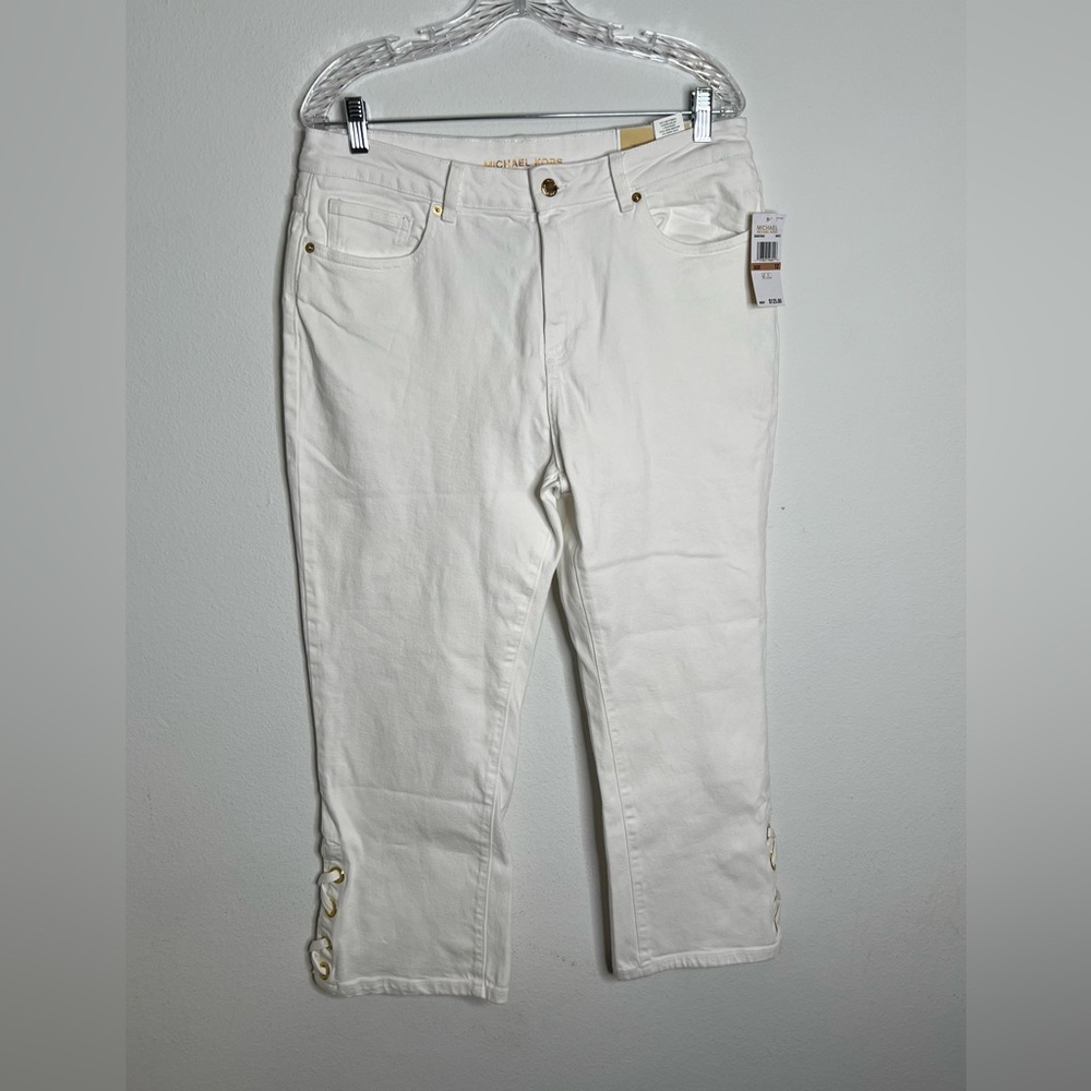 MICHAEL KORS Selma Crop High Rise Flare Legs Cropped Length Jeans White Size 12